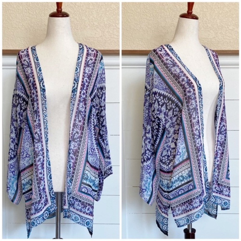 Women's Express Colorful Tapestry Boho Duster Open Front Cardigan Kimono